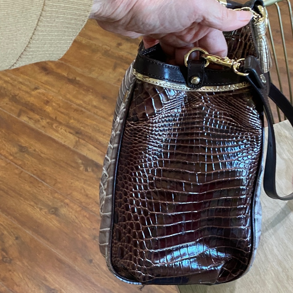 Brahmin Metallic Gray and brown Crocodile-Embossed Shoulder Bag and Wallet - Picture 7 of 10